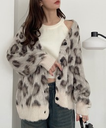 モヘアタッチ レオパード オーバーサイズ カーディガン