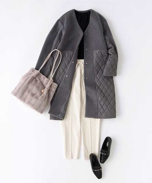 OPAQUE.CLIP（オペークドットクリップ）の「◆【A4サイズ対応/マチ付き】ストライプフェイクファートートバッグ（ショルダーバッグ・レディース・ベージュ/グレー/アイボリー/ブラック/ブラウン系・00）」の19枚目の写真