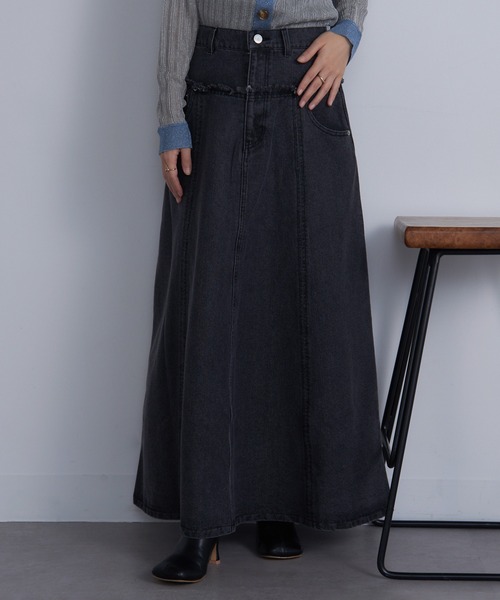 セール】【MAISON BREEZE】デニム切替えフレアスカート DTK（デニム