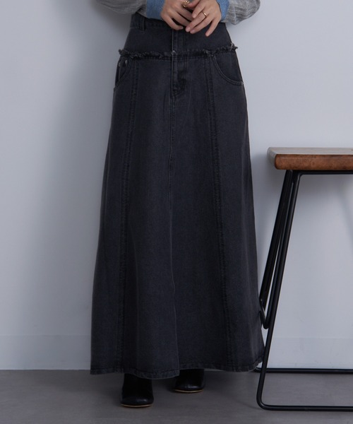 セール】【MAISON BREEZE】デニム切替えフレアスカート DTK（デニム