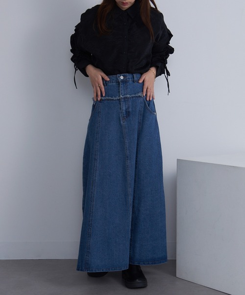 セール】【MAISON BREEZE】デニム切替えフレアスカート DTK（デニム