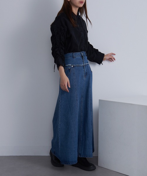 セール】【MAISON BREEZE】デニム切替えフレアスカート DTK（デニム