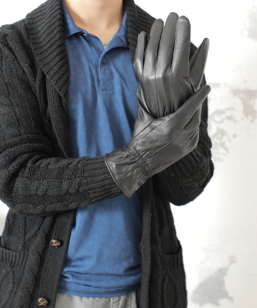 GLOBAL FORME CONCRETE（グローバルフォルムコンクリート）の「【GlovesDEPO】メンズ革手袋 内側ボア仕様 シープレザー 3本ライン（手袋・メンズ・ブラック・FREE）」の2枚目の写真