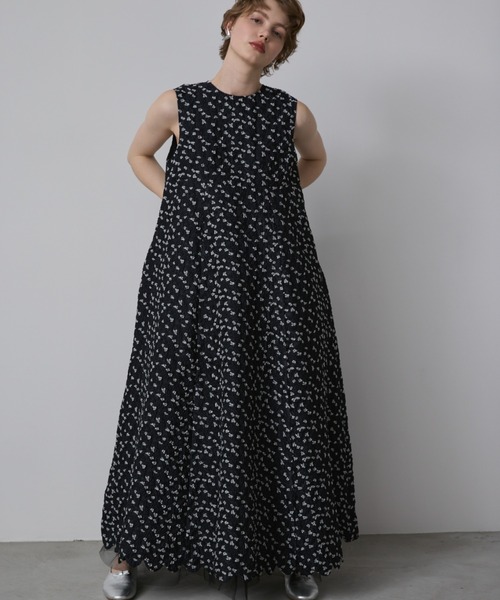 pattern torso ジャガード　ゴブラン　ボタニカル　花柄　サロペワンピ フラワージャガードワンピース(ラベンダー) - seventen