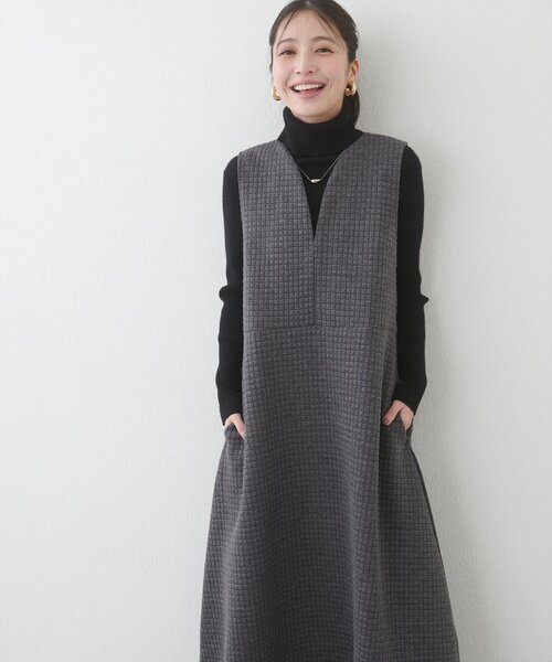 natural couture（ナチュラルクチュール）の「【mamamo】Wzipスクエアキルトカットワンピース（ワンピース・レディース・オフホワイト/チャコールグレー/ブラック・FREE）」の3枚目の写真