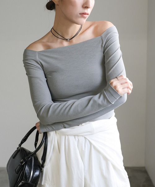 セール】シアーリブオフショルダートップス（Tシャツ/カットソー