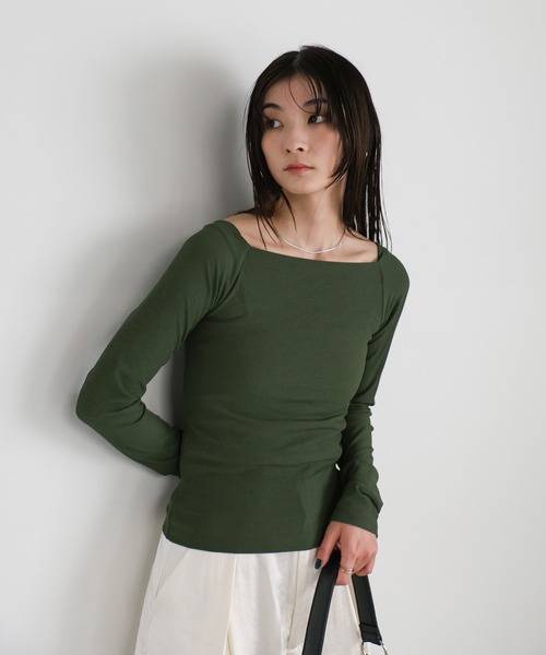 select MOCA(セレクトモカ)の「シアーリブオフショルダートップス(Tシャツ/カットソー・レディース・ブルー/ブラック/オフホワイト/カーキ/グレー・FREE)」の4枚目の写真