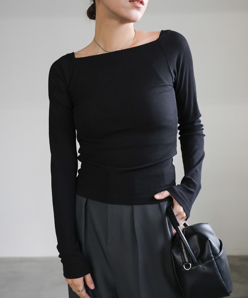 select MOCA(セレクトモカ)の「シアーリブオフショルダートップス(Tシャツ/カットソー・レディース・ブルー/ブラック/オフホワイト/カーキ/グレー・FREE)」の21枚目の写真