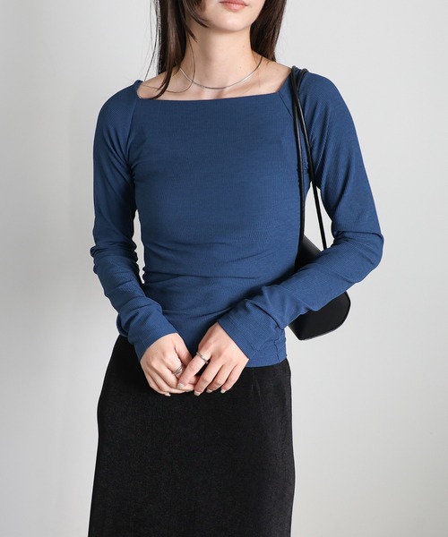 select MOCA(セレクトモカ)の「シアーリブオフショルダートップス(Tシャツ/カットソー・レディース・ブルー/ブラック/オフホワイト/カーキ/グレー・FREE)」の14枚目の写真