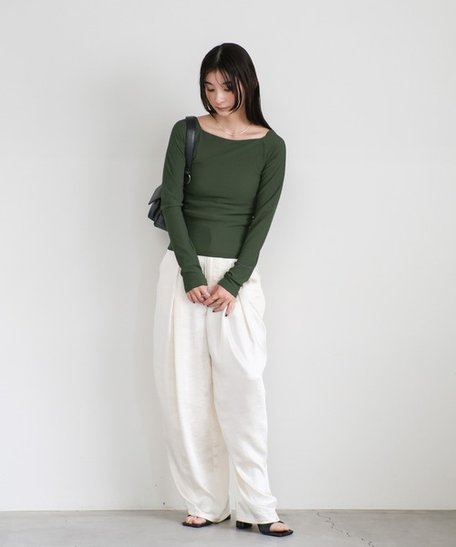 select MOCA(セレクトモカ)の「シアーリブオフショルダートップス(Tシャツ/カットソー・レディース・ブルー/ブラック/オフホワイト/カーキ/グレー・FREE)」の10枚目の写真
