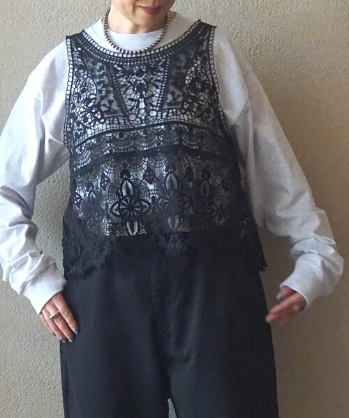JOURNAL STANDARD LUXE(ジャーナルスタンダード ラックス)の「《追加》レースMIX ノースリーブブラウス(シャツ/ブラウス・レディース・ブラック/アイボリー・FREE)」の7枚目の写真