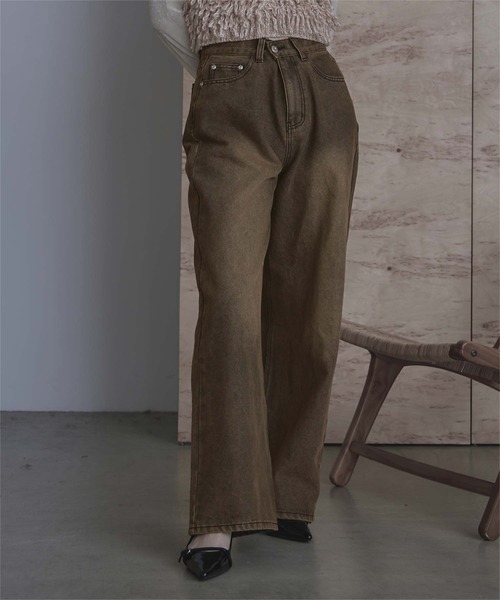 miette（ミエット）の「ワイドデニムパンツ（デニムパンツ・レディース・ブラウン/ライトブルー/ライトグレー/オフホワイト・S/M）」の3枚目の写真