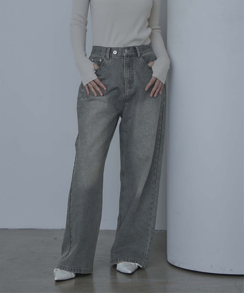 miette（ミエット）の「ワイドデニムパンツ（デニムパンツ・レディース・ブラウン/ライトブルー/ライトグレー/オフホワイト・S/M）」の4枚目の写真