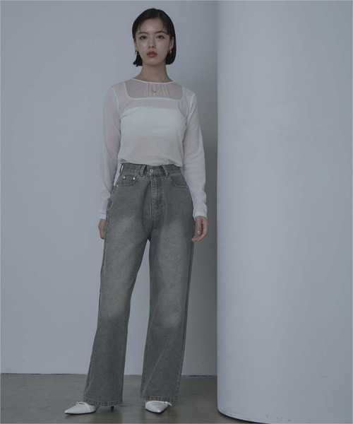 miette（ミエット）の「ワイドデニムパンツ（デニムパンツ・レディース・ブラウン/ライトブルー/ライトグレー/オフホワイト・S/M）」の7枚目の写真