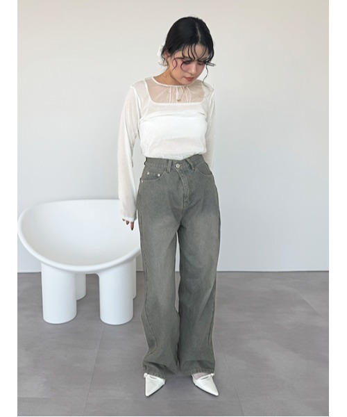 miette(ミエット)の「ワイドデニムパンツ(デニムパンツ・レディース・ライトグレー/ブラウン/ライトブルー/オフホワイト・S/M)」の14枚目の写真