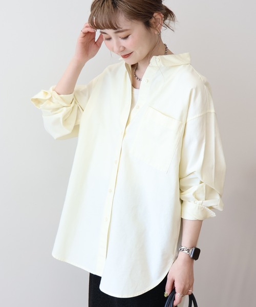 AMERICAN HOLIC(アメリカンホリック)の「UVカットリサイクルコットンオックスシャツ(シャツ/ブラウス・レディース・オフホワイト/サックスブルー/イエロー/オレンジ/ピンク系その他/グリーン系その他3/ブルー系その他7/イエロー系その他2・M/L)」の5枚目の写真