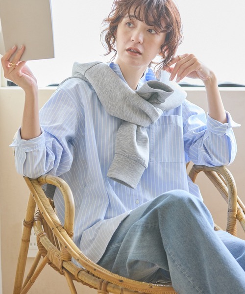 AMERICAN HOLIC(アメリカンホリック)の「UVカットリサイクルコットンオックスシャツ(シャツ/ブラウス・レディース・オフホワイト/サックスブルー/イエロー/オレンジ/ピンク系その他/グリーン系その他3/ブルー系その他7/イエロー系その他2・M/L)」の1枚目の写真