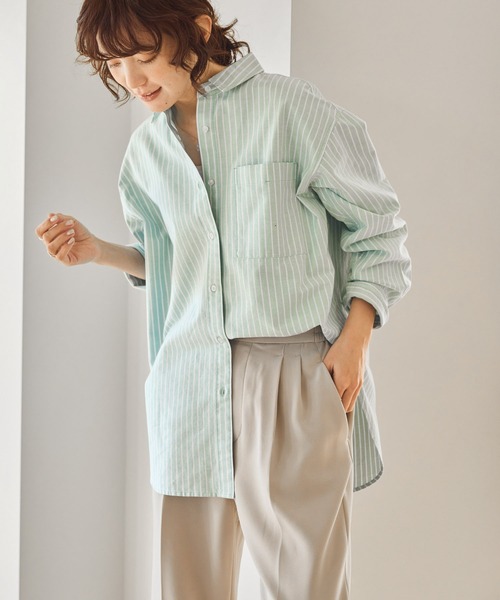 AMERICAN HOLIC(アメリカンホリック)の「UVカットリサイクルコットンオックスシャツ(シャツ/ブラウス・レディース・オフホワイト/サックスブルー/イエロー/オレンジ/ピンク系その他/グリーン系その他3/ブルー系その他7/イエロー系その他2・M/L)」の9枚目の写真