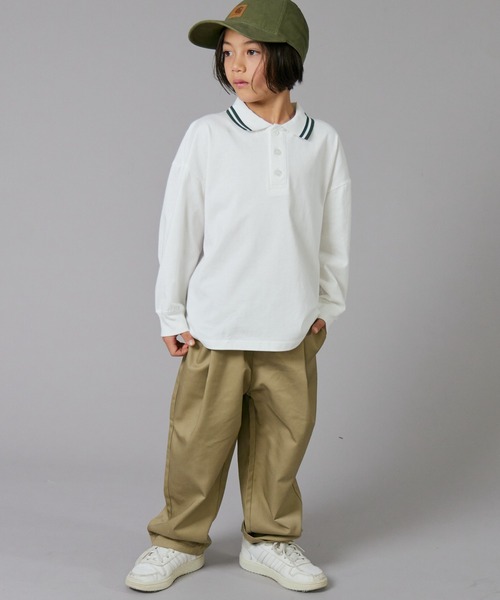 PAIRMANON STREET（ペアマノンストリート）の「【PAIRMANON STREET】ライン入り ポロ襟 長袖 Tシャツ トップス 天竺（ポロシャツ・キッズ・ホワイト/グリーン/ブラック・90/130/100/150/120/110/160/140）」の4枚目の写真