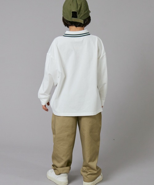 PAIRMANON STREET（ペアマノンストリート）の「【PAIRMANON STREET】ライン入り ポロ襟 長袖 Tシャツ トップス 天竺（ポロシャツ・キッズ・ホワイト/グリーン/ブラック・90/130/100/150/120/110/160/140）」の5枚目の写真