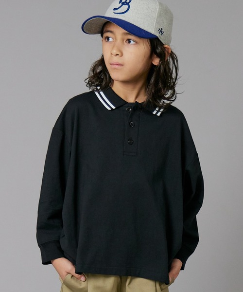 PAIRMANON STREET（ペアマノンストリート）の「【PAIRMANON STREET】ライン入り ポロ襟 長袖 Tシャツ トップス 天竺（ポロシャツ・キッズ・ホワイト/グリーン/ブラック・90/130/100/150/120/110/160/140）」の10枚目の写真