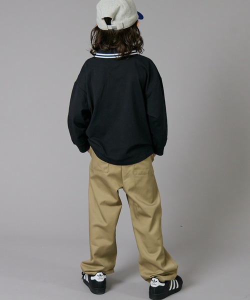 PAIRMANON STREET（ペアマノンストリート）の「【PAIRMANON STREET】ライン入り ポロ襟 長袖 Tシャツ トップス 天竺（ポロシャツ・キッズ・ホワイト/グリーン/ブラック・90/130/100/150/120/110/160/140）」の11枚目の写真