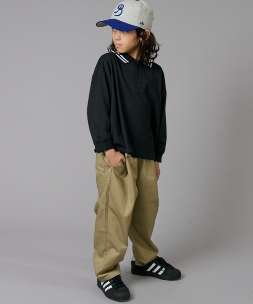 PAIRMANON STREET（ペアマノンストリート）の「【PAIRMANON STREET】ライン入り ポロ襟 長袖 Tシャツ トップス 天竺（ポロシャツ・キッズ・ホワイト/グリーン/ブラック・90/130/100/150/120/110/160/140）」の15枚目の写真