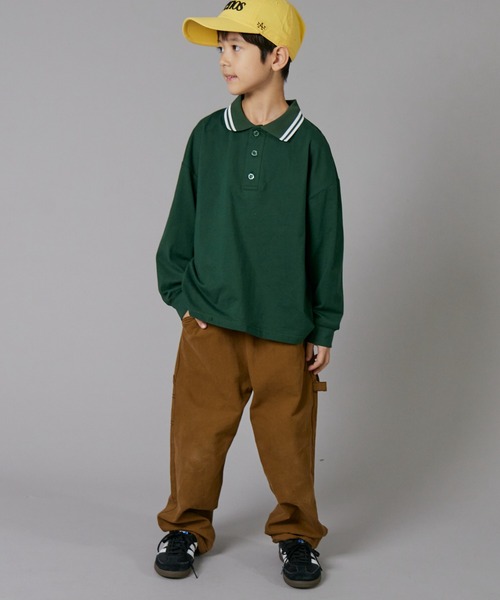 PAIRMANON STREET（ペアマノンストリート）の「【PAIRMANON STREET】ライン入り ポロ襟 長袖 Tシャツ トップス 天竺（ポロシャツ・キッズ・ホワイト/グリーン/ブラック・90/130/100/150/120/110/160/140）」の16枚目の写真