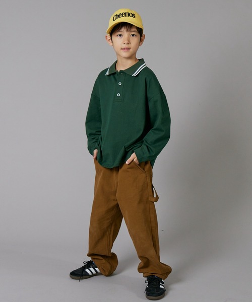 PAIRMANON STREET（ペアマノンストリート）の「【PAIRMANON STREET】ライン入り ポロ襟 長袖 Tシャツ トップス 天竺（ポロシャツ・キッズ・ホワイト/グリーン/ブラック・90/130/100/150/120/110/160/140）」の21枚目の写真