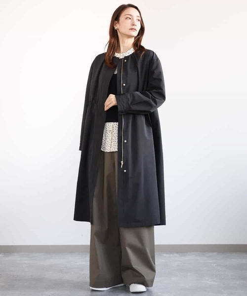 MK MICHEL KLEIN(エムケーミッシェルクラン)の「タフタノーカラーロングコート/洗える(ノーカラーコート・レディース・ブラック/アイボリー・38)」の4枚目の写真