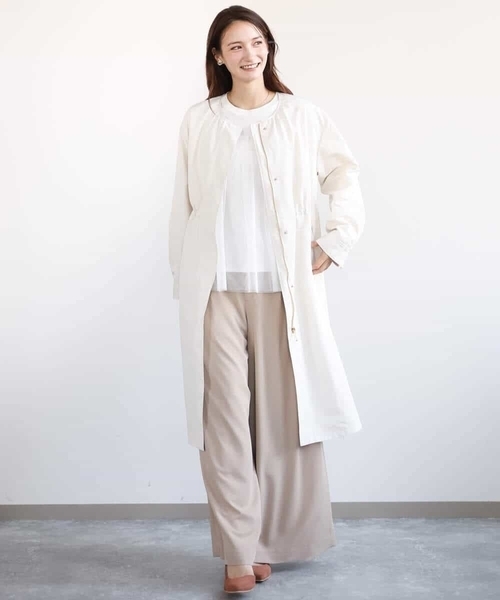 MK MICHEL KLEIN(エムケーミッシェルクラン)の「タフタノーカラーロングコート/洗える(ノーカラーコート・レディース・ブラック/アイボリー・38)」の6枚目の写真