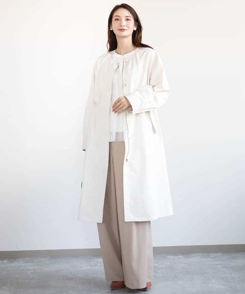 MK MICHEL KLEIN(エムケーミッシェルクラン)の「タフタノーカラーロングコート/洗える(ノーカラーコート・レディース・ブラック/アイボリー・38)」の8枚目の写真