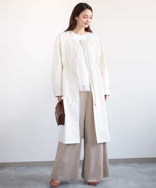 MK MICHEL KLEIN(エムケーミッシェルクラン)の「タフタノーカラーロングコート/洗える(ノーカラーコート・レディース・ブラック/アイボリー・38)」の9枚目の写真