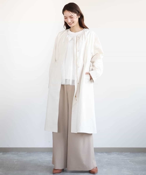 MK MICHEL KLEIN(エムケーミッシェルクラン)の「タフタノーカラーロングコート/洗える(ノーカラーコート・レディース・ブラック/アイボリー・38)」の10枚目の写真