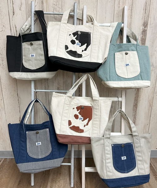 Lee(リー)の「Lee/リー カバーオール ポケット ミニトート バッグ/COW カウ柄 デニム ヒッコリー(トートバッグ・レディース・ブラック×グレー/ホワイト×ブラック/グレー系その他/ホワイト系その他/ブルー/ネイビー・FREE)」の7枚目の写真