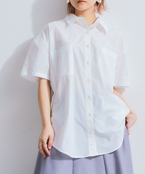 TTOL(トール)の「ルーズシルエット半袖シャツ(シャツ/ブラウス・レディース・オフホワイト/ピンク・FREE)」の1枚目の写真