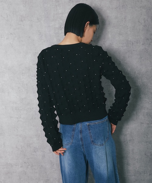 新品未使用！ビジューカラーニットカーディガン 透かし編みニットカーディガン 49AV JUNKO SHIMADA｜クロス