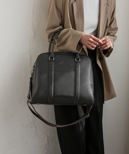 VitaFelice（ヴィータフェリーチェ）の「本革2wayスクエアボストンバッグ（ボストンバッグ・レディース・ブラック/ダークグレー/ベージュ系・FREE）」の14枚目の写真