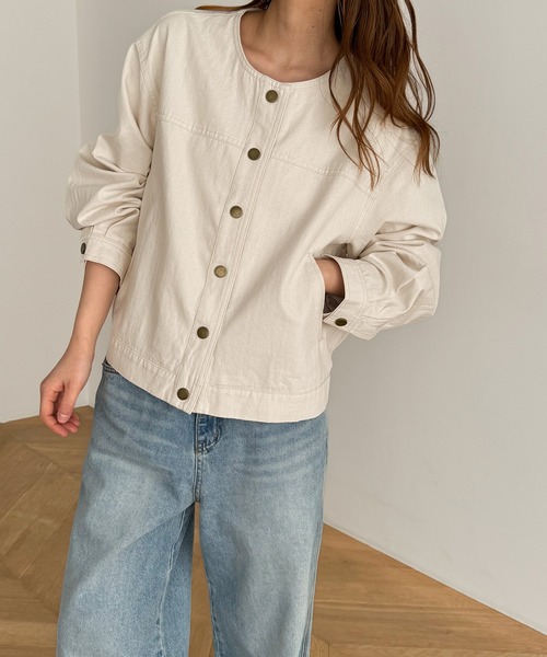 CANAL JEAN(キャナルジーン)の「El mar ヘリンボーンノーカラージャケット(ノーカラージャケット・レディース・キナリ・ONE SIZE)」の4枚目の写真