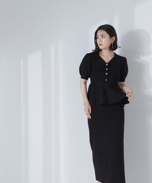 即完売品 bibiy ペプラムニット 黒 11色4size裾フレアペプラムニットトップスxy1020 ブラック