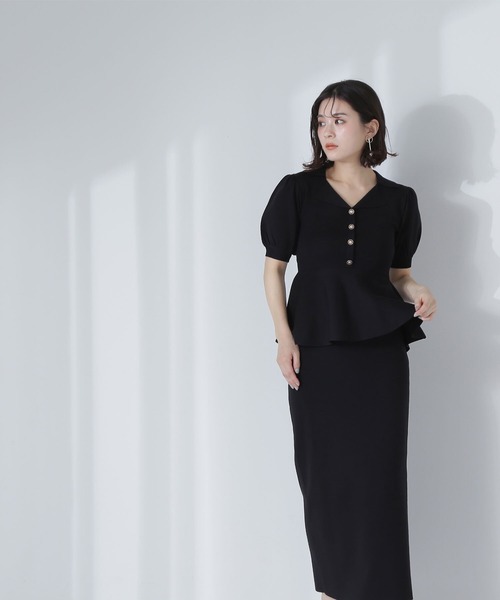 NATURAL BEAUTY BASIC(ナチュラルビューティーベーシック)の「◇ペプラムニット&スカートセット(ワンピース・レディース・グレー/ブラック・MEDIUM/P/S)」の3枚目の写真