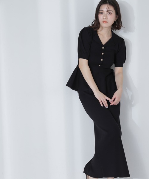 NATURAL BEAUTY BASIC(ナチュラルビューティーベーシック)の「◇ペプラムニット&スカートセット(ワンピース・レディース・グレー/ブラック・MEDIUM/P/S)」の5枚目の写真