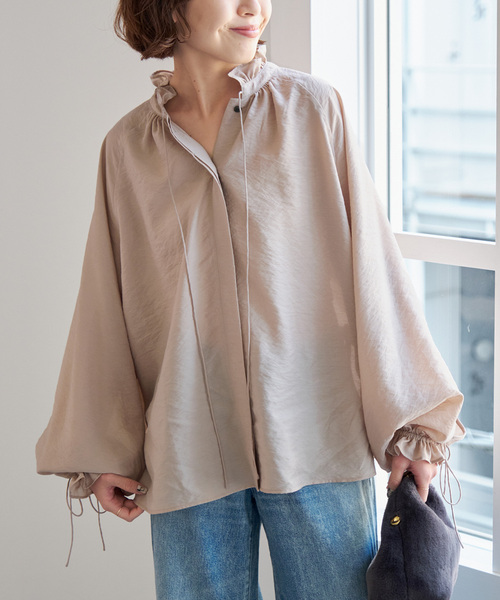 Spick & Span（スピックアンドスパン）の「《追加》ハイブリットフリルリボンブラウス（シャツ/ブラウス・レディース・ベージュ系その他/ベージュ/ブラック・FREE）」の4枚目の写真