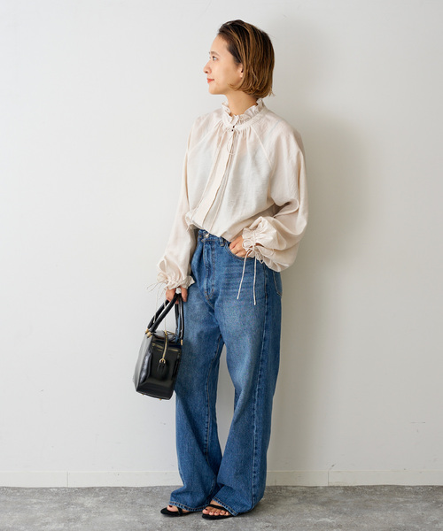 Spick & Span（スピックアンドスパン）の「《追加》ハイブリットフリルリボンブラウス（シャツ/ブラウス・レディース・ベージュ系その他/ベージュ/ブラック・FREE）」の12枚目の写真