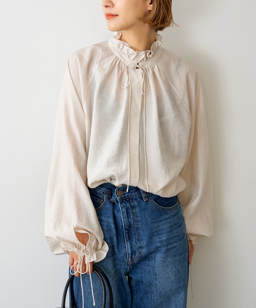 Spick & Span（スピックアンドスパン）の「《追加》ハイブリットフリルリボンブラウス（シャツ/ブラウス・レディース・ベージュ系その他/ベージュ/ブラック・FREE）」の14枚目の写真