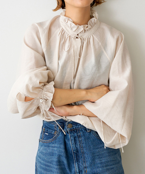 Spick & Span（スピックアンドスパン）の「《追加》ハイブリットフリルリボンブラウス（シャツ/ブラウス・レディース・ベージュ系その他/ベージュ/ブラック・FREE）」の18枚目の写真