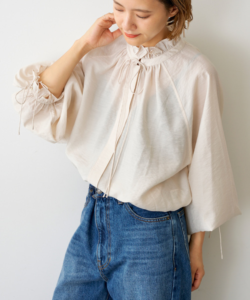 Spick & Span（スピックアンドスパン）の「《追加》ハイブリットフリルリボンブラウス（シャツ/ブラウス・レディース・ベージュ系その他/ベージュ/ブラック・FREE）」の19枚目の写真