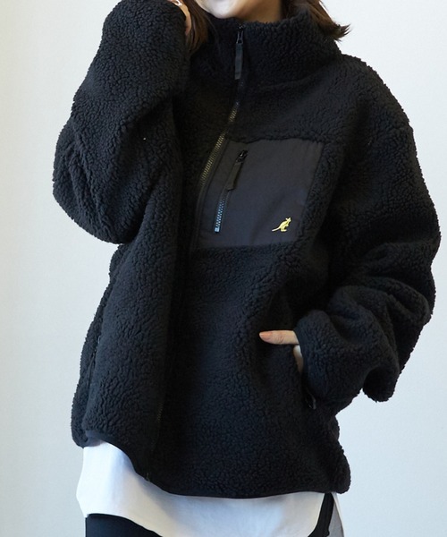 KANGOL（カンゴール）の「【RS】【KANGOL】ハイネック　ボアジップジャケット（ブルゾン・レディース・モカ/ホワイト/その他/ブラック/ベージュ・MEDIUM/LARGE/X-LARGE）」の2枚目の写真