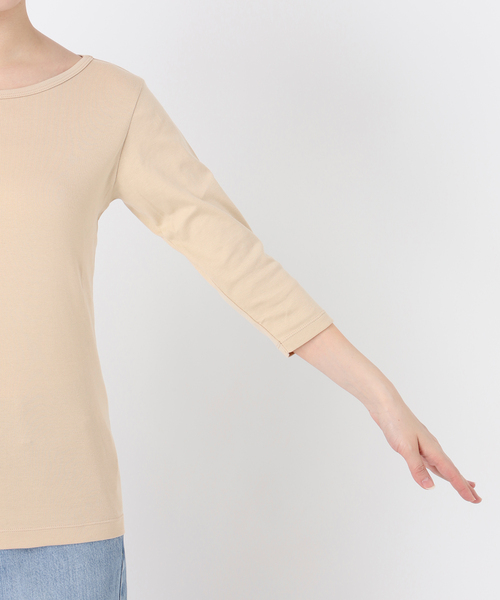 IENA(イエナ)の「ATON/エイトン 別注 SUVIN FRAISE ボートネック Tシャツ(Tシャツ/カットソー・レディース・ベージュ/ホワイト/ネイビー・FREE)」の7枚目の写真