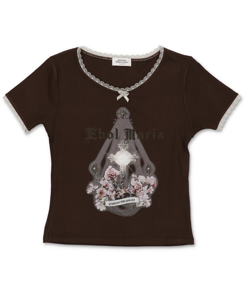 SPINNS（スピンズ）の「半袖プリントTシャツ/レース（Tシャツ/カットソー・レディース・チャコール/アイボリー/カーキ系/ベージュ・ONESIZE）」の7枚目の写真